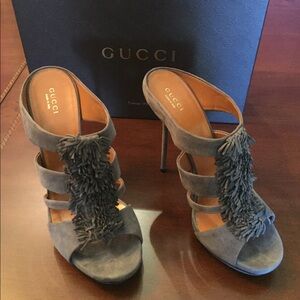 Gucci Grey Suede Fringe Platform Heels
